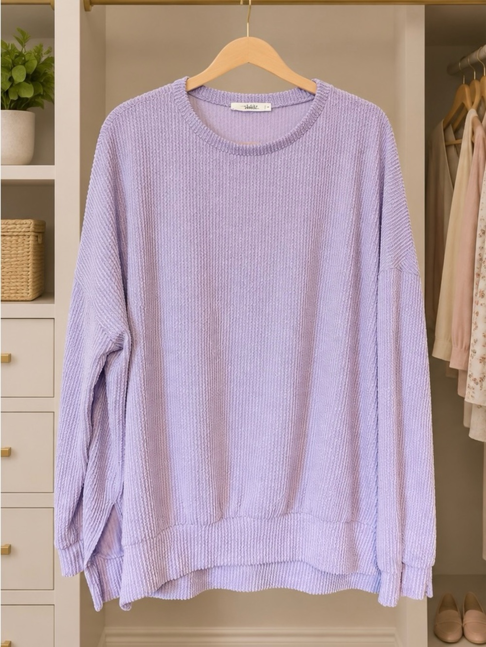 Tallulah Lavender Oversized Ribbed Pullover Top M NWOT